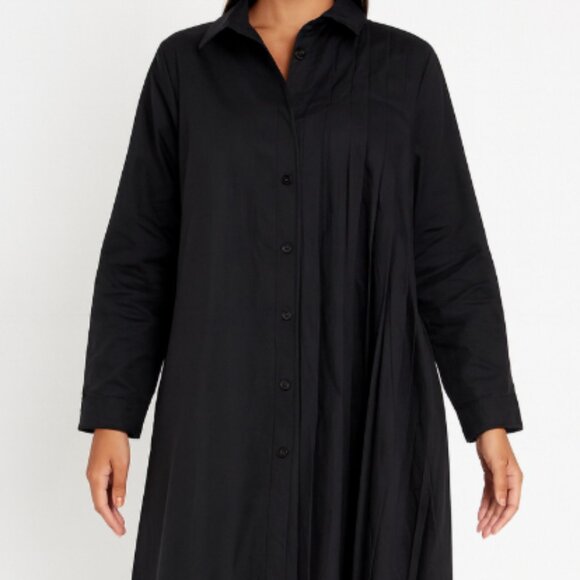 CQbyCQ Asymmetric Chic Black Long Sleeve Pleated Button Down Shirt Dress Small - Picture 9 of 9